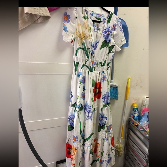 Anthropologie White Floral Somerset Maxi Dress with pockets - Picture 4 of 7